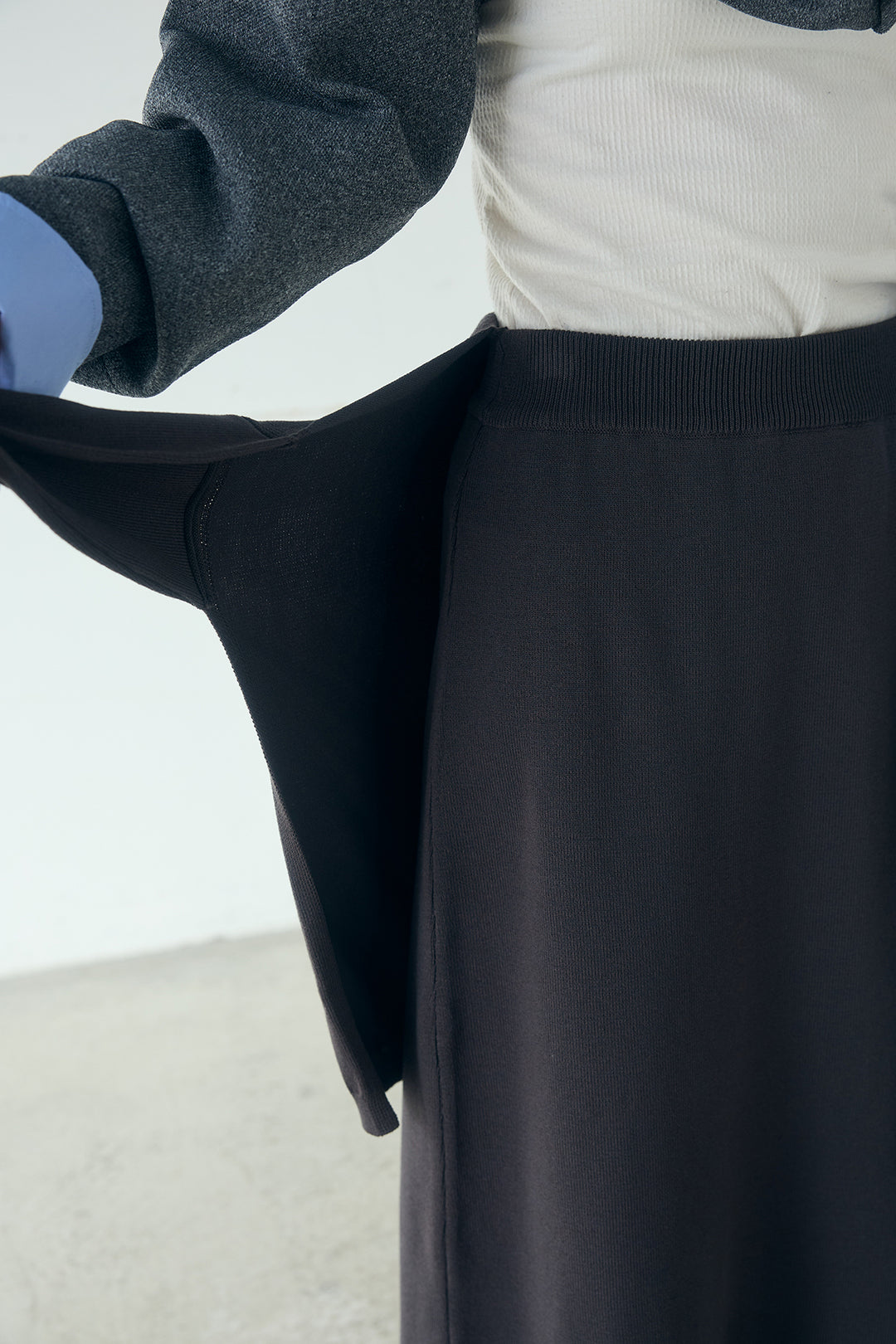 レイヤードニット巻きスカート