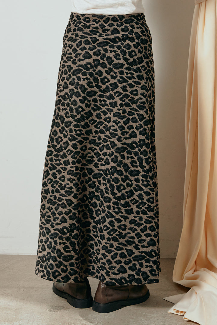 [SET]襟付きシャギーニットポロトップス+レオパードロングスカート(2set)