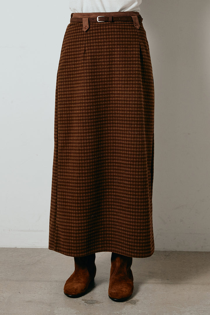 スエード調ベルト付きチェックナロースカート