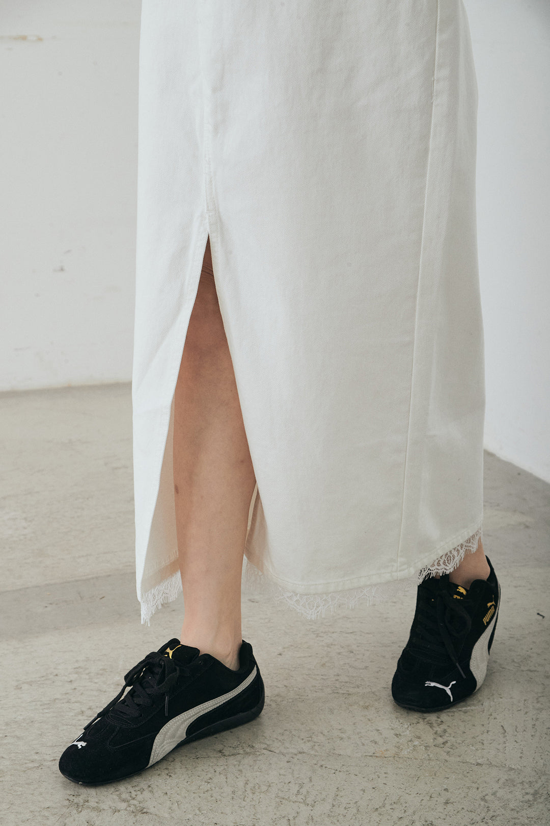 [SET]デニム切替ポンチダブルジップパーカー+裾レースデザインデニムスカート(2set)