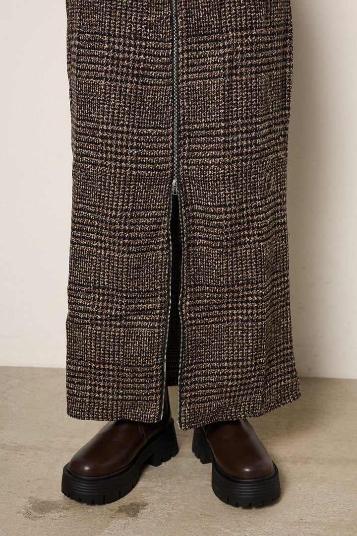 グレンチェック柄フロントジップタイトスカート