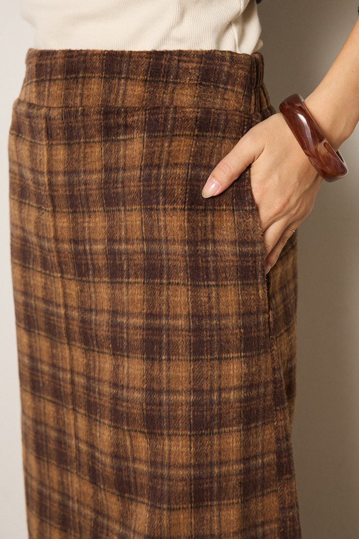 [SET]衿レイヤードフェイクウールジャケット+シャギーチェックストレートスカート(2set)