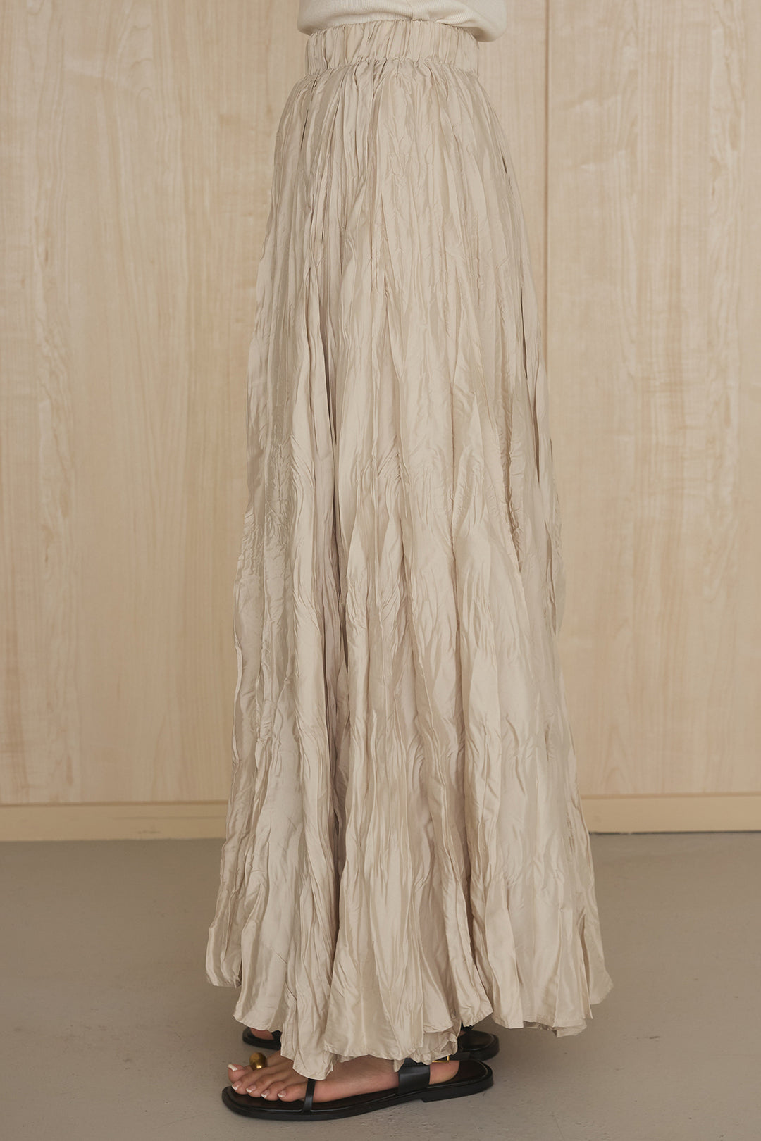 [SET]ケミカルデニムヘムカットオフジレ+イレギュラープリーツイージースカート(2set)