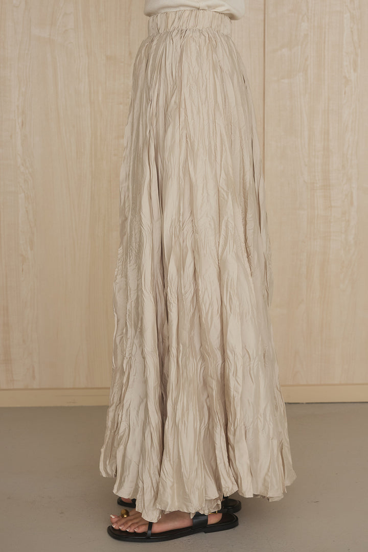 [SET]ケミカルデニムヘムカットオフジレ+イレギュラープリーツイージースカート(2set)