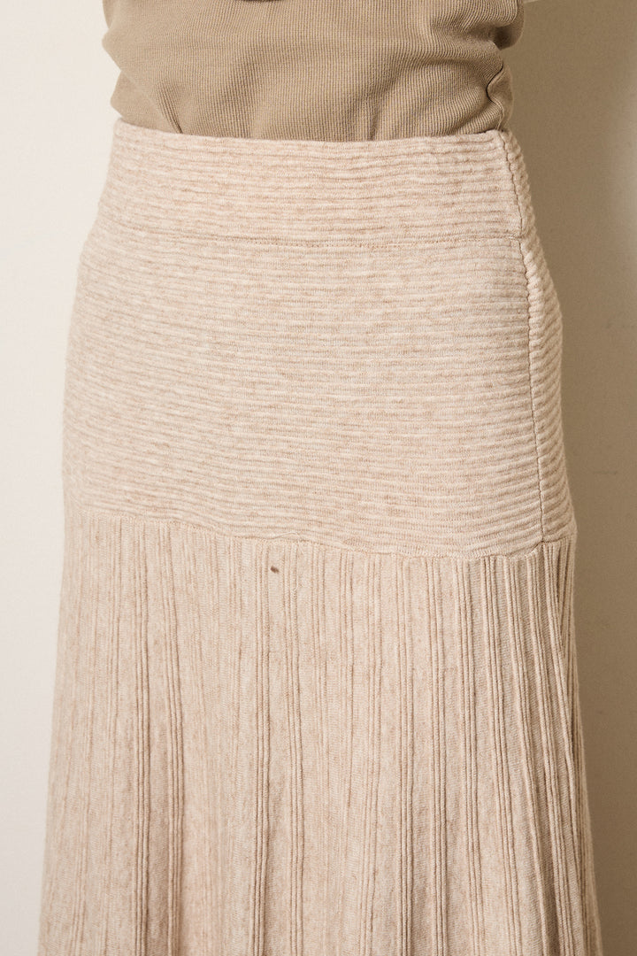 [SET]ハイネックミックスニットカーディガン+編み地切り替えフレアニットスカート(2set)