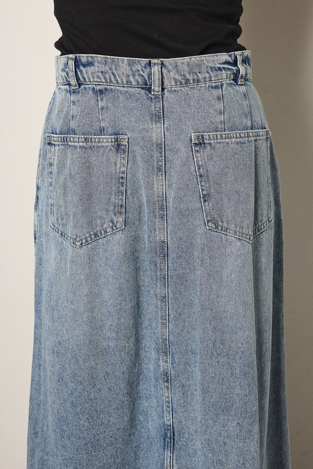 [SET]ストライプシャツドッキングポロトップス+デニムロングフレアスカート(2set)