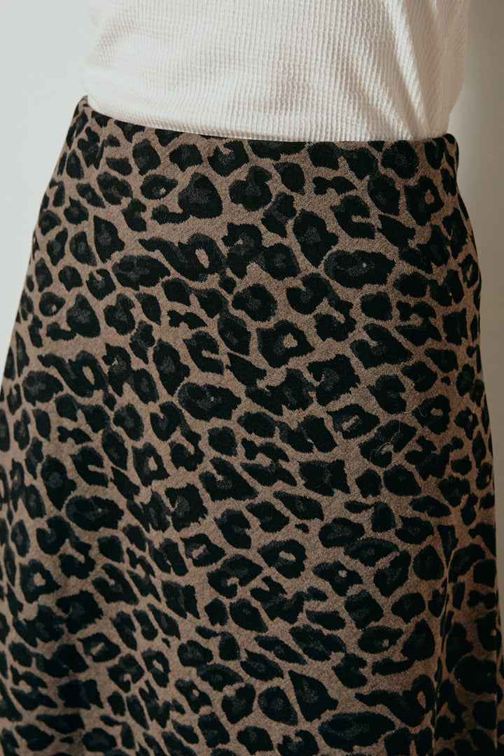 [SET]襟付きシャギーニットポロトップス+レオパードロングスカート(2set)