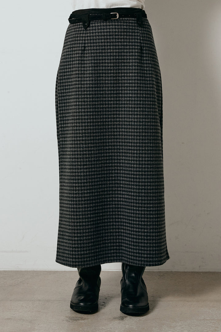 スエード調ベルト付きチェックナロースカート