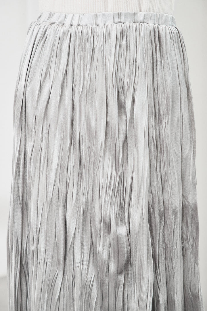 [SET]アブストラクト柄ニットプルオーバー+ベロアロングプリーツスカート(2set)