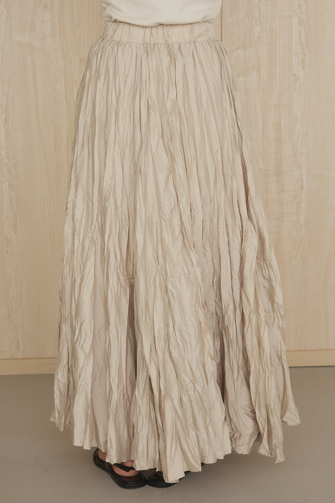 [SET]ケミカルデニムヘムカットオフジレ+イレギュラープリーツイージースカート(2set)