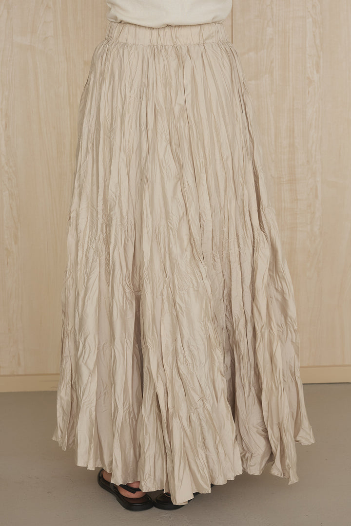 [SET]ケミカルデニムヘムカットオフジレ+イレギュラープリーツイージースカート(2set)