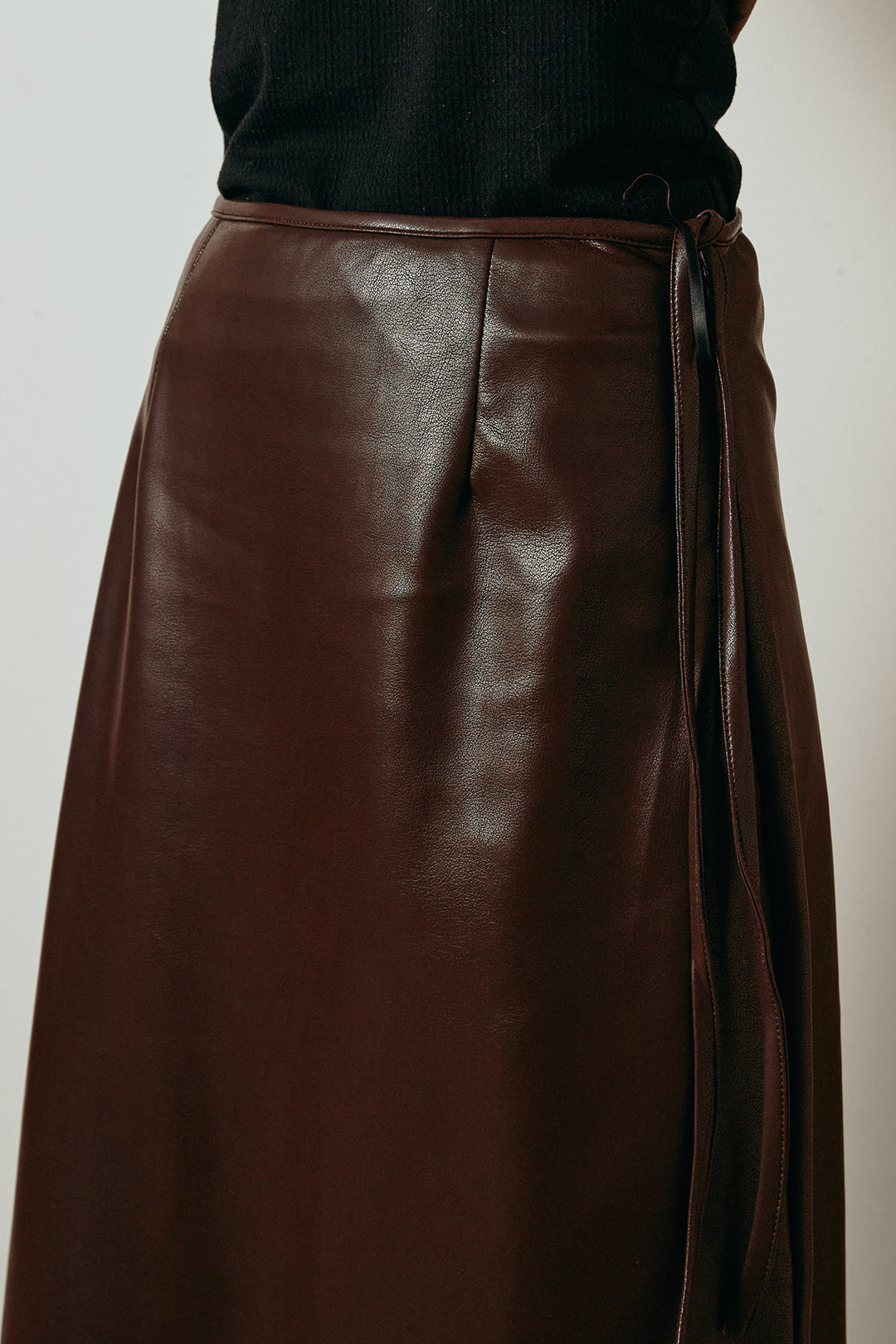 [SET]ミックスニットポケットカーディガン+紐付きフェイクレザーワイドスカート(2set)