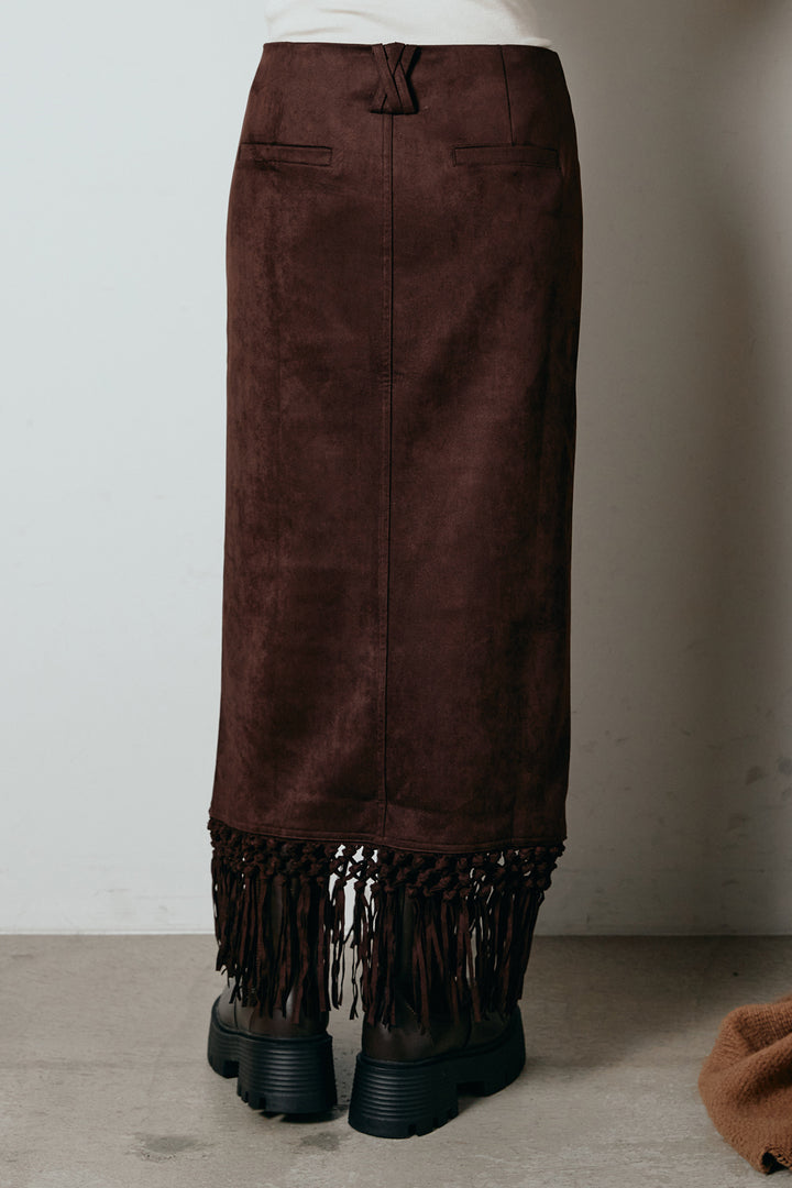 [SET]シャギーニュアンスアニマルニット+スウェードライク裾フリンジスカート(2set)