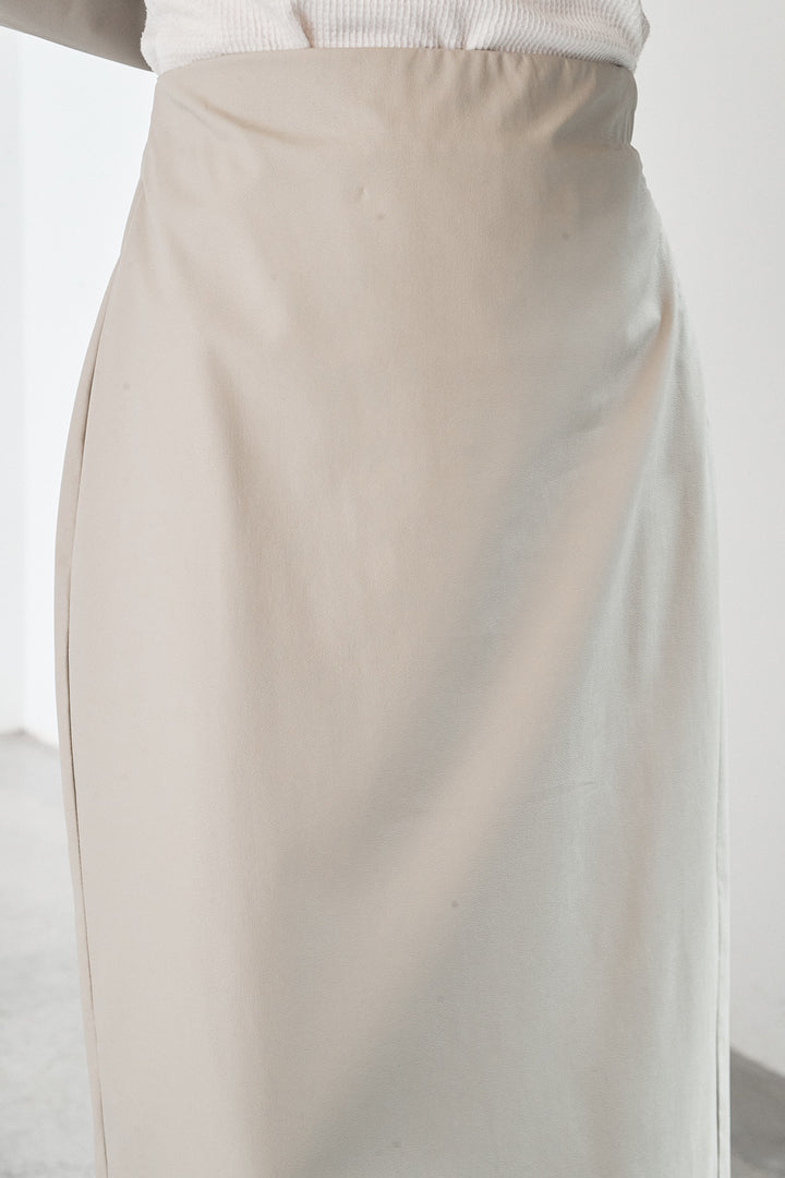 [SET]ウォッシャブルエコレザービックカフスシャツ+ウォッシャブルエコレザーナロースカート(2set)