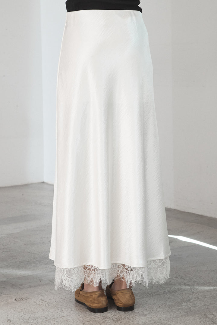 [SET]オンブレーチェックビッグシルエットCPOシャツ+裾レースデザインサテンスカート(2set)