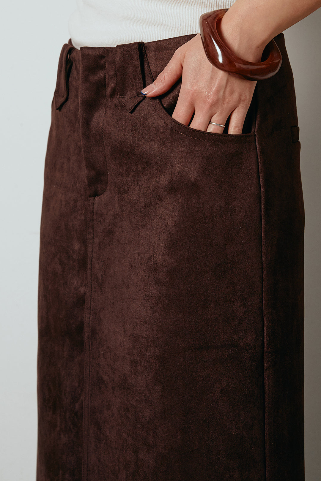 [SET]ボリュームスリーブミックスニットトップス+スウェードライク裾フリンジスカート(2set)