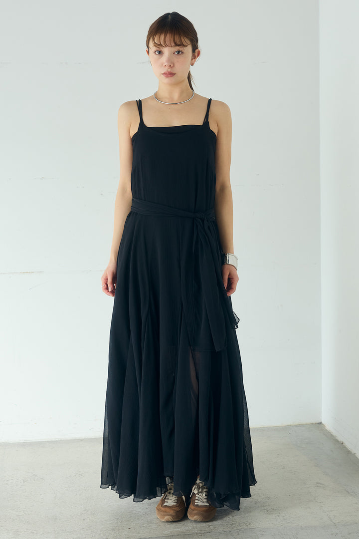 [SET]デニムオーバーサイズジャケット+シアーフリルキャミワンピース(2set)