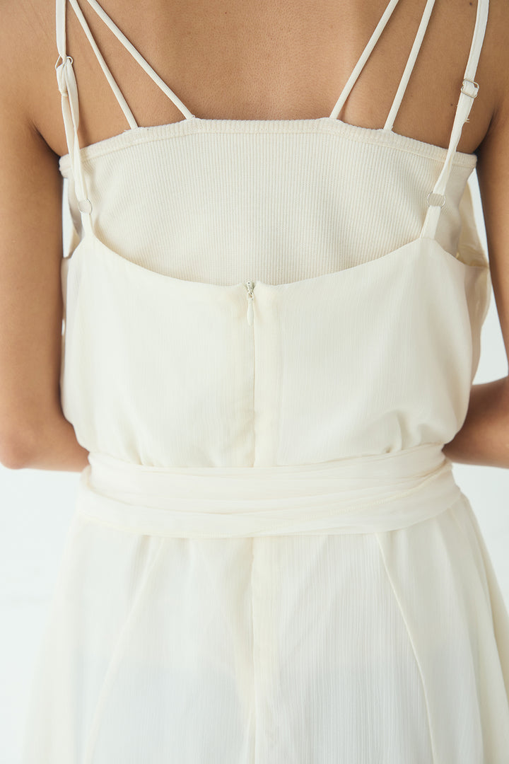 [SET]ナイロンフーディーブルゾンアウター+シアーフリルキャミワンピース(2set)