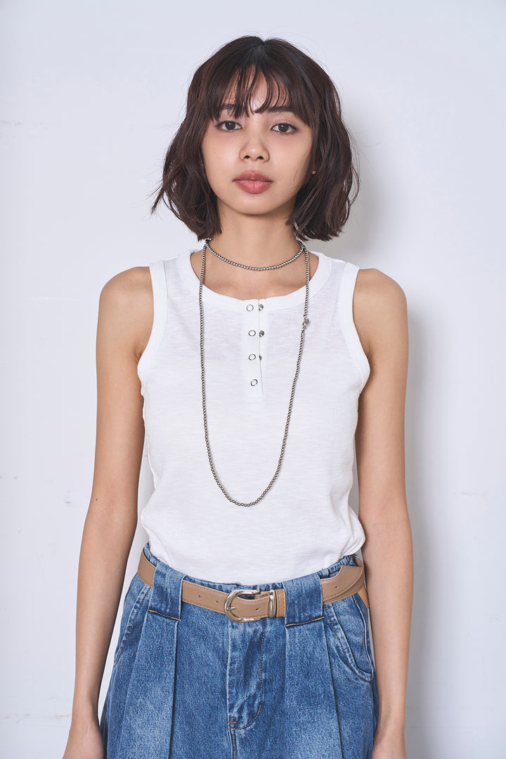 [SET]ケミカルデニムカバーオールジャケット+ベルトループワイドタックデニムパンツ+ヘンリーネックシアータンクトップ(3set)