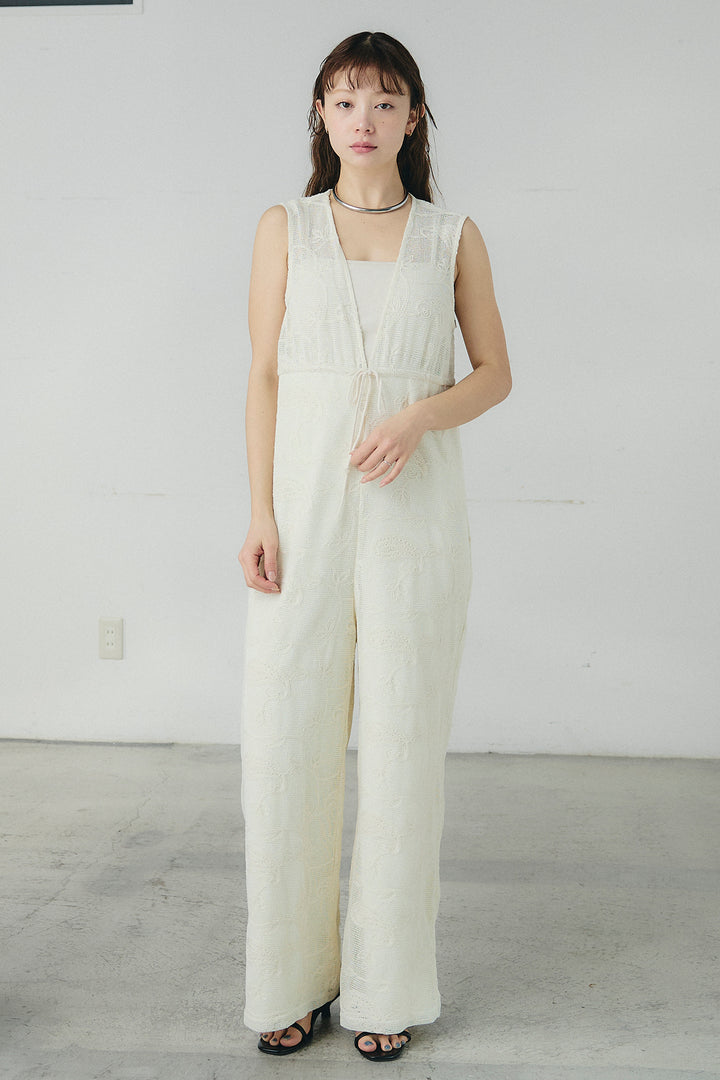 [SET]スタンドネックシアーブルゾン+レースサロペット(2set)