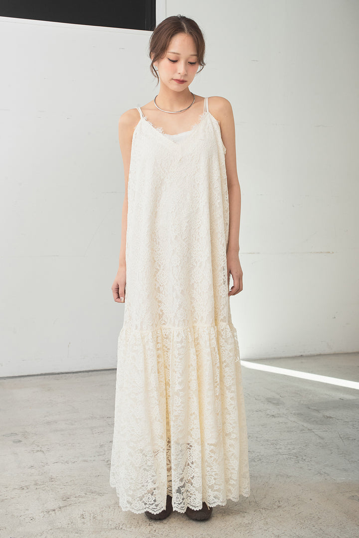 レース刺繍フレアキャミワンピース