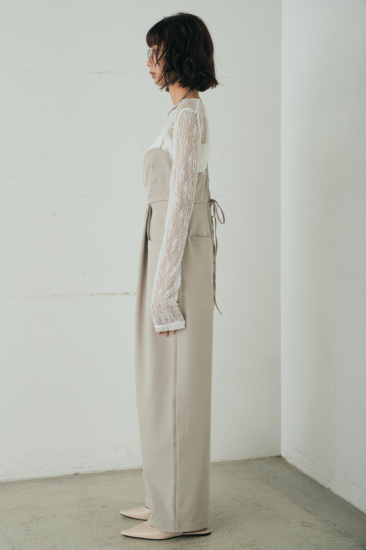 [SET]バックジップデザインショートツイルジャケット+キャミロングオールインワン+ストレッチレースクルーネックインナー(3set)