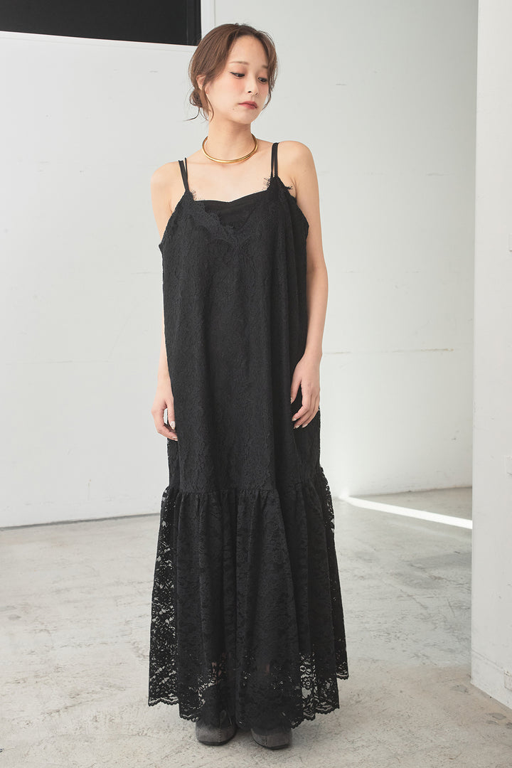 レース刺繍フレアキャミワンピース