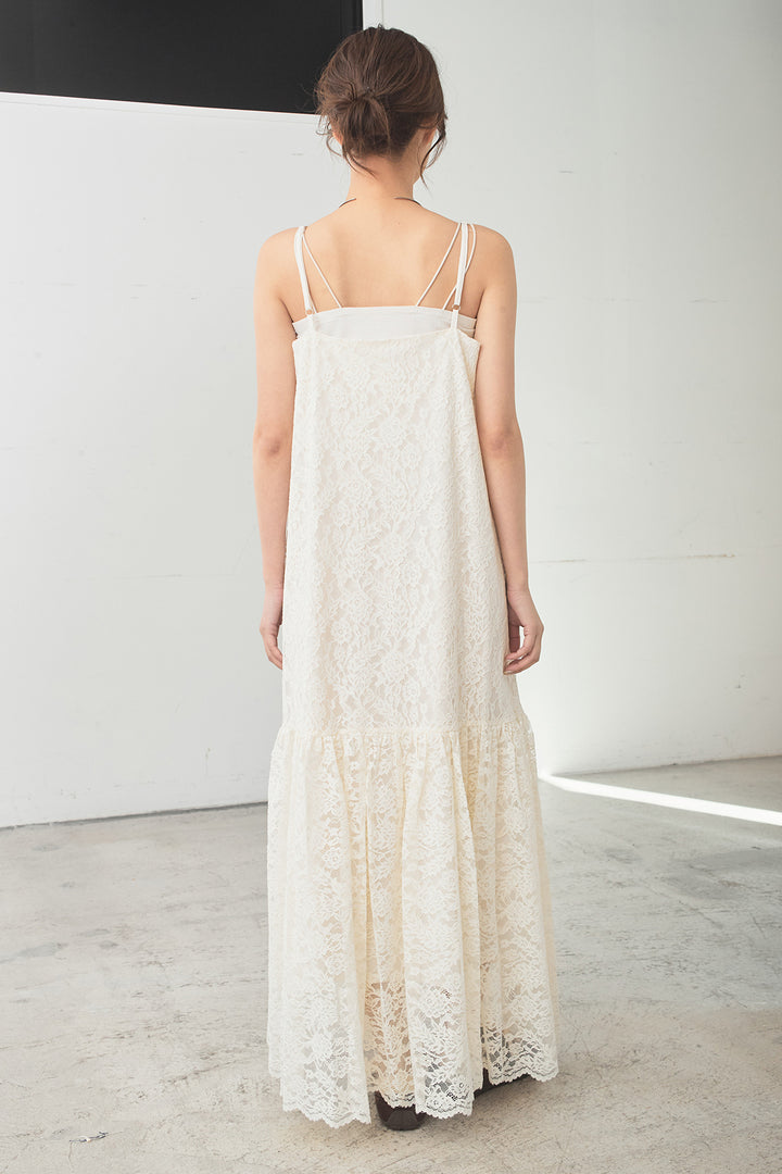 [SET]フリンジデニムジャケット+レース刺繍フレアキャミワンピース(2set)