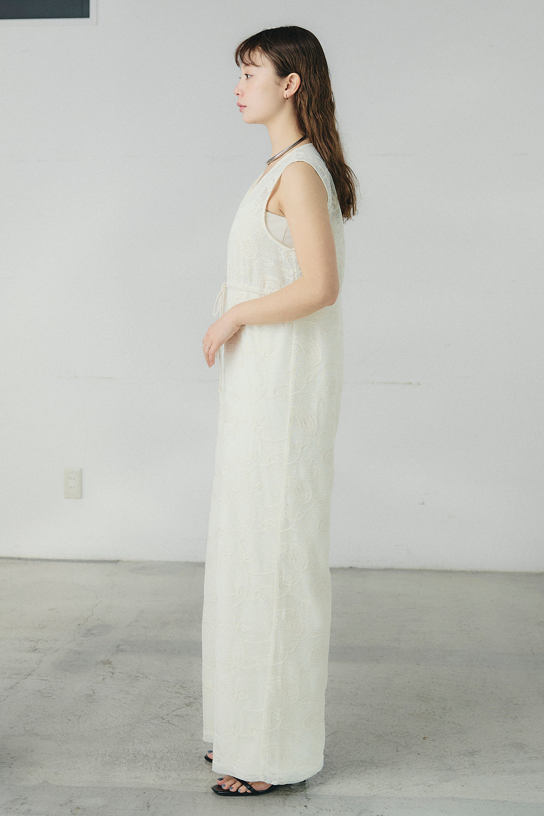 [SET]ノーカラーデニムポケットジャケット+レースサロペット(2set)