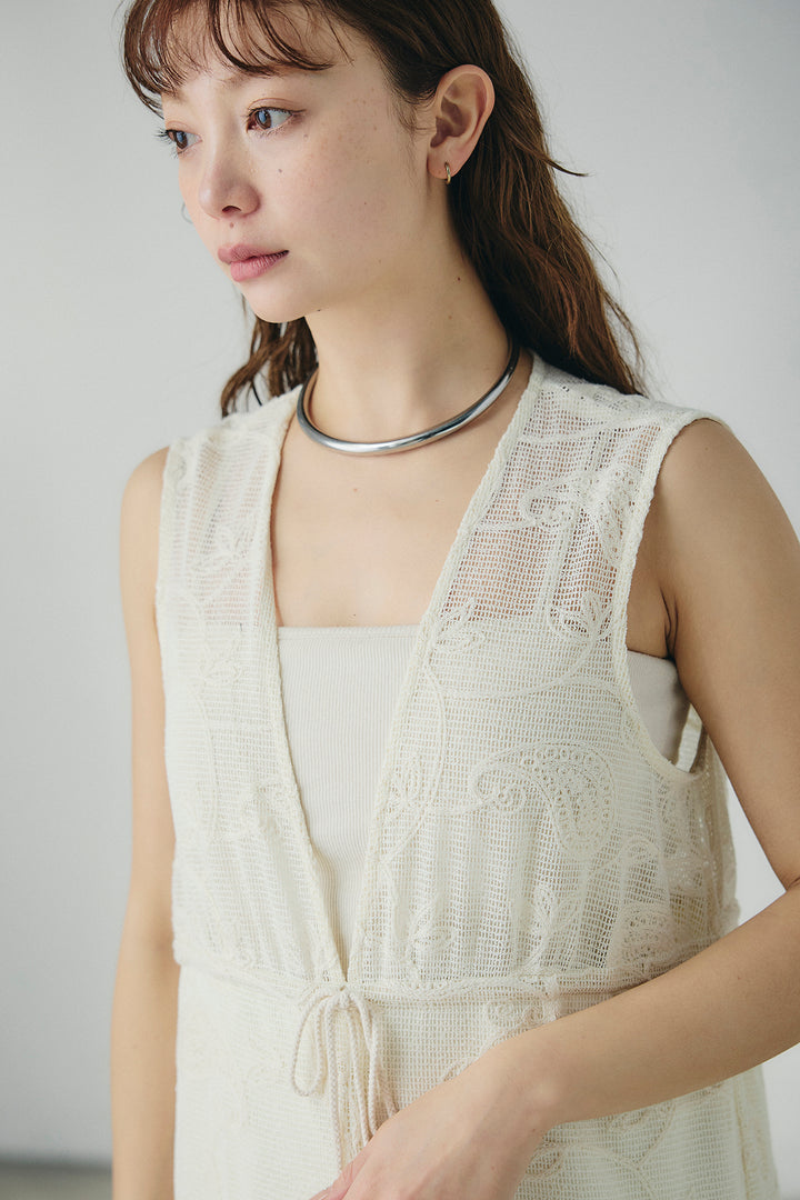 [SET]ケミカルデニムヘムカットオフジレ+レースサロペット(2set)