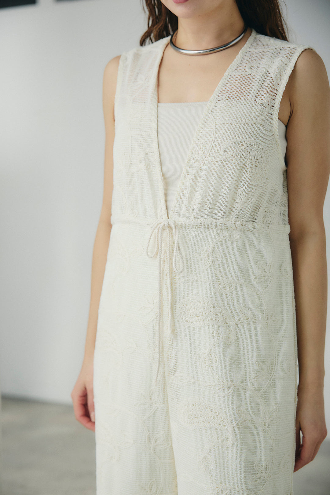 [SET]スタンドネックシアーブルゾン+レースサロペット(2set)