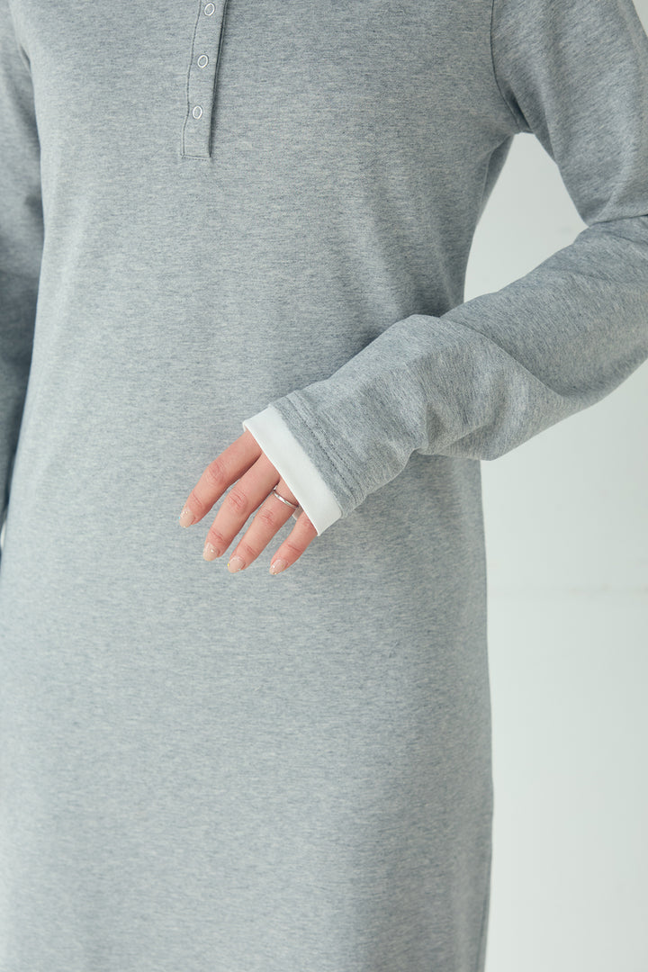 [SET]デニムダブルジップパーカーブルゾン+レイヤード見えヘンリーネックロングワンピース(2set)