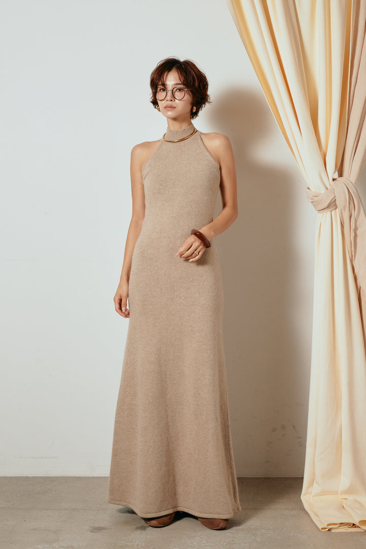 [SET]裾フリンジ柄ポンチョアウター+ノースリーブニットロングワンピース(2set)