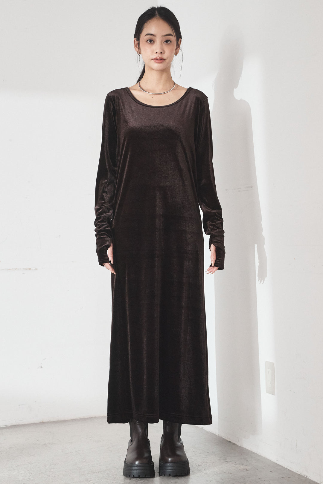 [SET]ハイネックパイピングデザインブルゾン+ベロアバレエネックワンピース(2set)