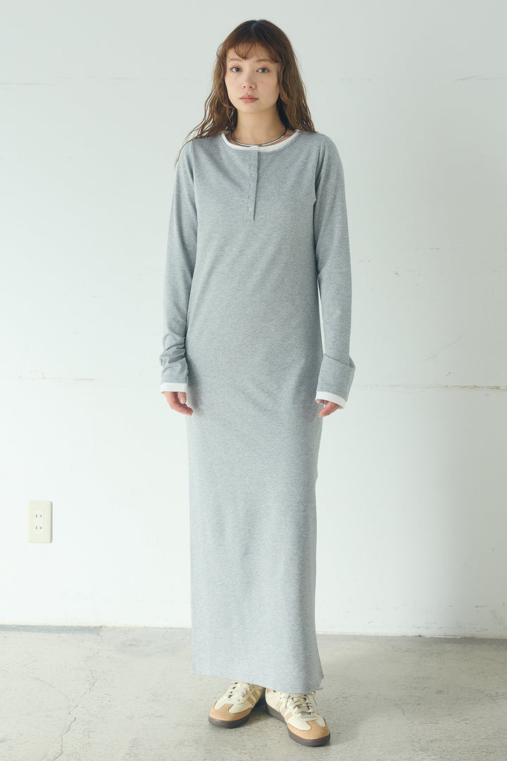 [SET]デニムダブルジップパーカーブルゾン+レイヤード見えヘンリーネックロングワンピース(2set)