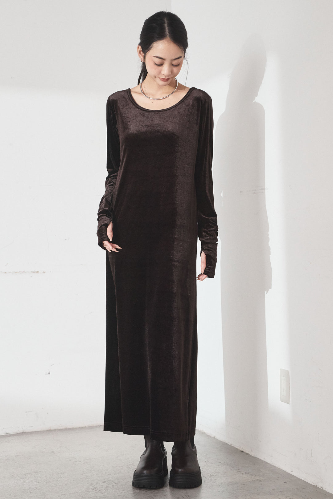 【即納】ベロアバレエネックワンピース