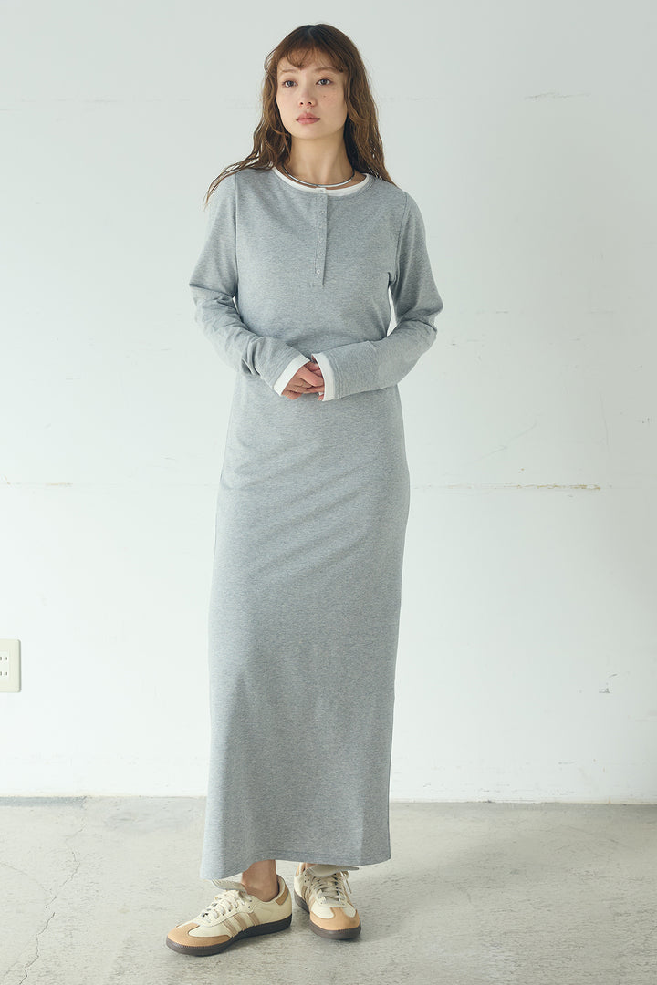 [SET]デニムダブルジップパーカーブルゾン+レイヤード見えヘンリーネックロングワンピース(2set)