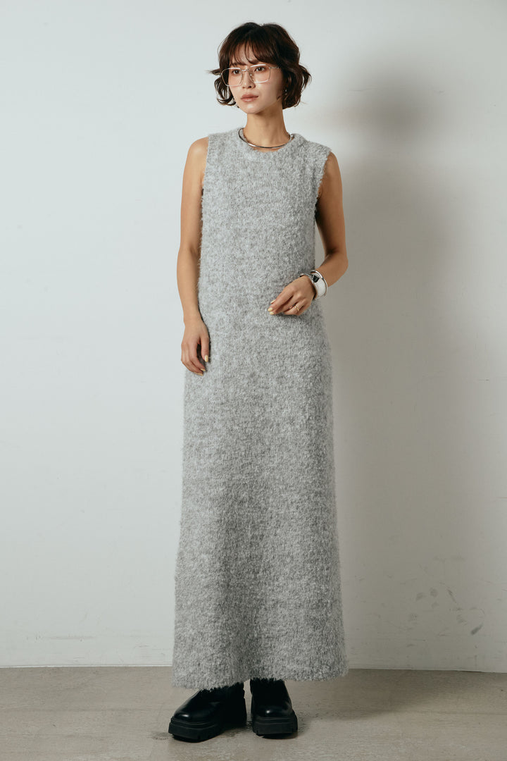 [SET]起毛チェック柄ポケットアウター+起毛ノースリーブニットロングワンピース(2set)