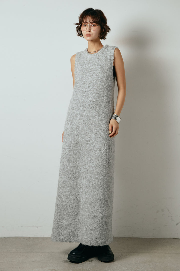 [SET]起毛チェック柄ポケットアウター+起毛ノースリーブニットロングワンピース(2set)