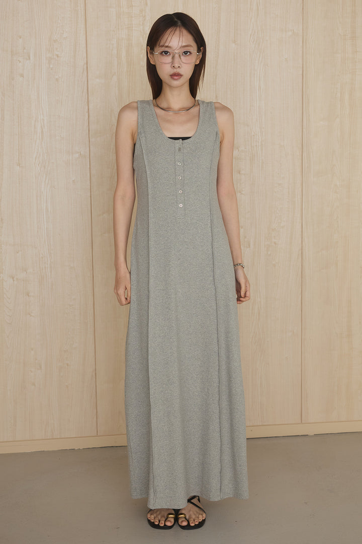 [SET]ケミカルデニムヘムカットオフジレ+ノースリロングワンピース(2set)