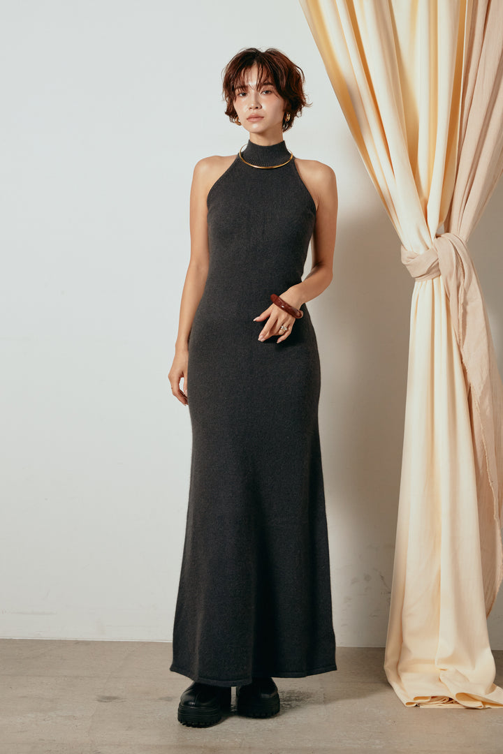 [SET]チェックシャギーミドルカバーオール+ノースリーブニットロングワンピース(2set)