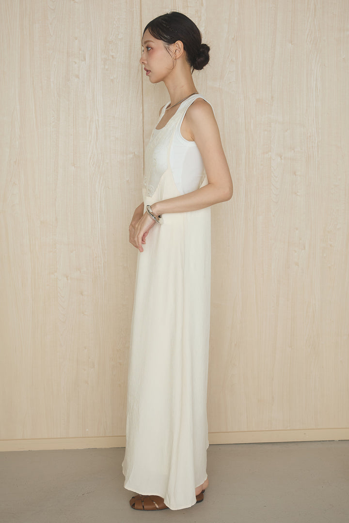 [SET]パット付きワイドショルダータンク+レーススカラップマットサテンキャミワンピース(2set)
