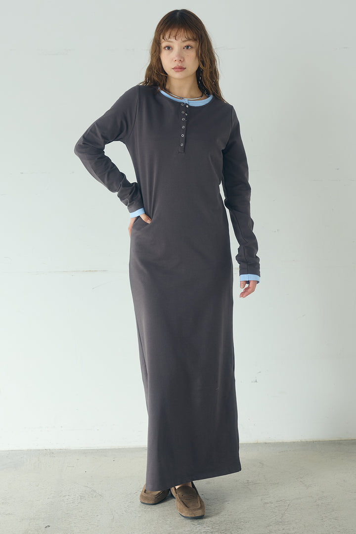 [SET]デニムダブルジップパーカーブルゾン+レイヤード見えヘンリーネックロングワンピース(2set)