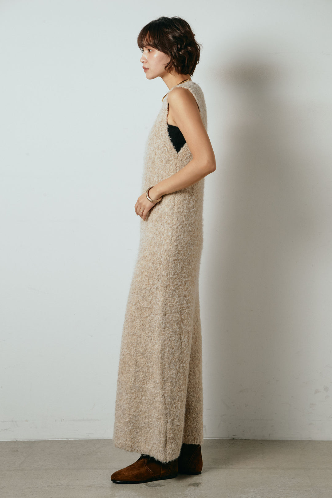 起毛ノースリーブニットロングワンピース