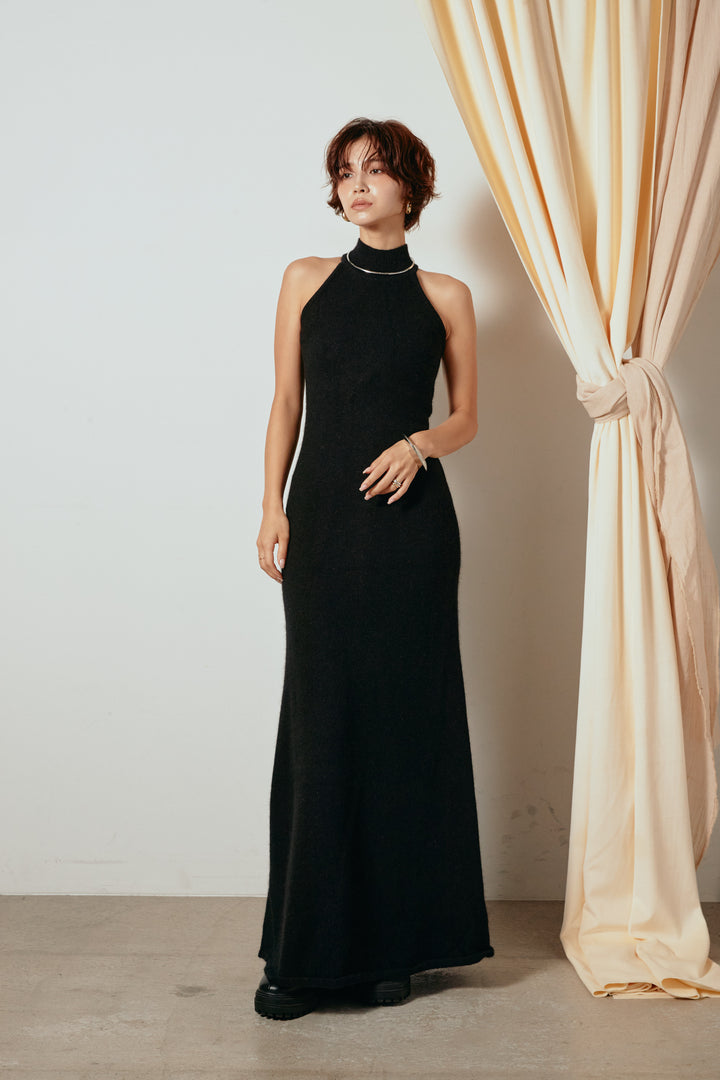 [SET]ノーカラーレオパード柄アウター+ノースリーブニットロングワンピース(2set)