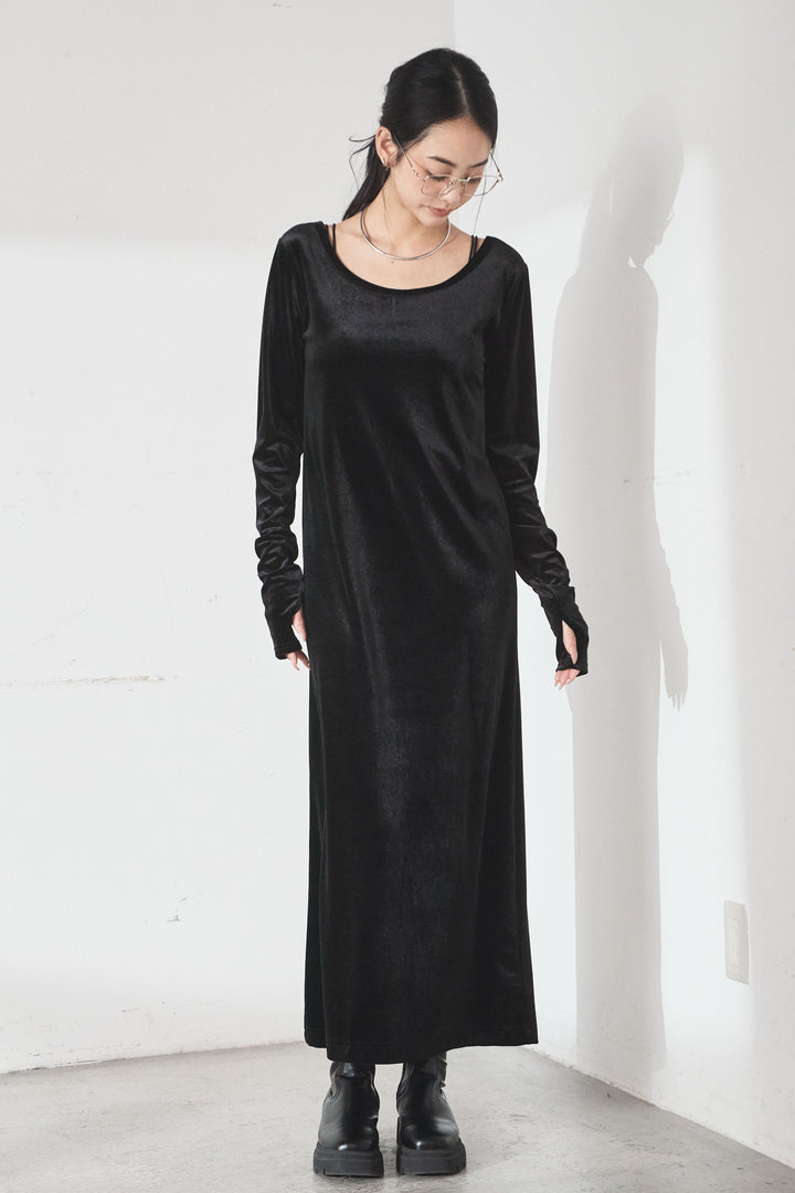 [SET]ハイネックパイピングデザインブルゾン+ベロアバレエネックワンピース(2set)