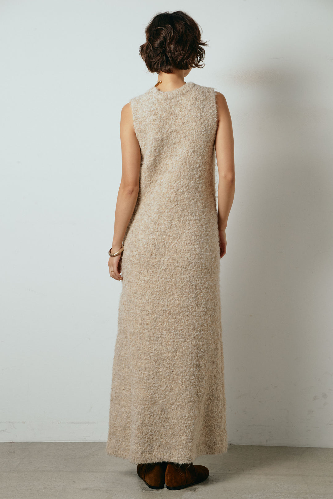 起毛ノースリーブニットロングワンピース