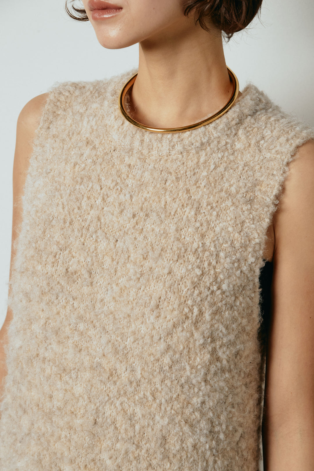 [SET]起毛チェック柄ポケットアウター+起毛ノースリーブニットロングワンピース(2set)