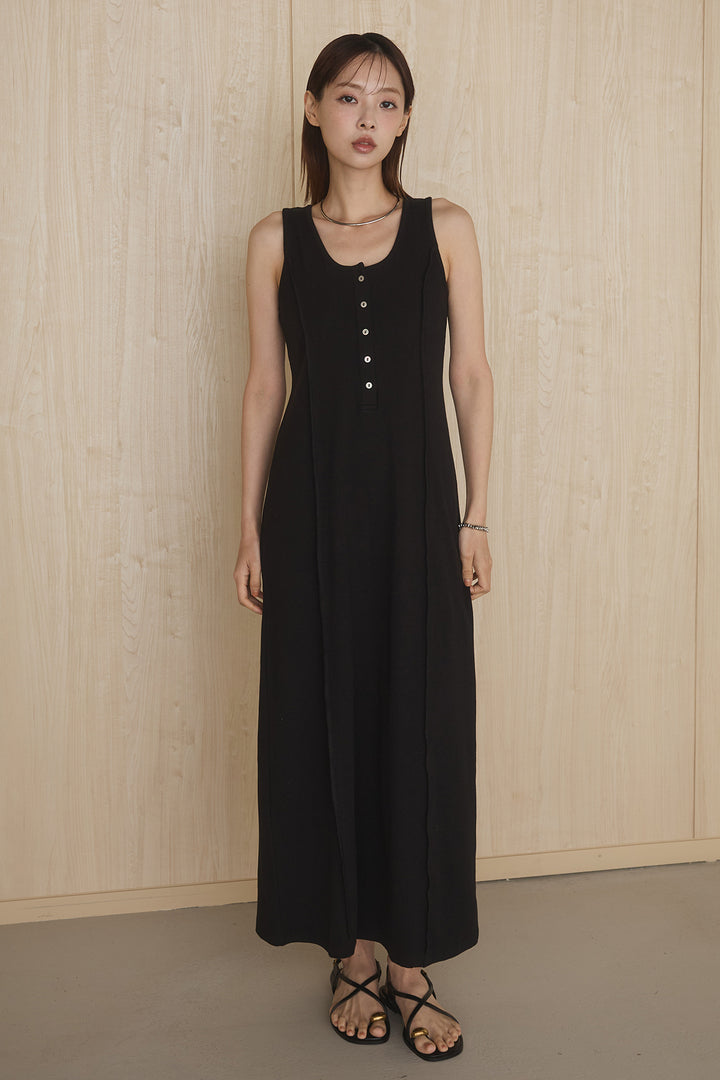 [SET]ケミカルデニムヘムカットオフジレ+ノースリロングワンピース(2set)