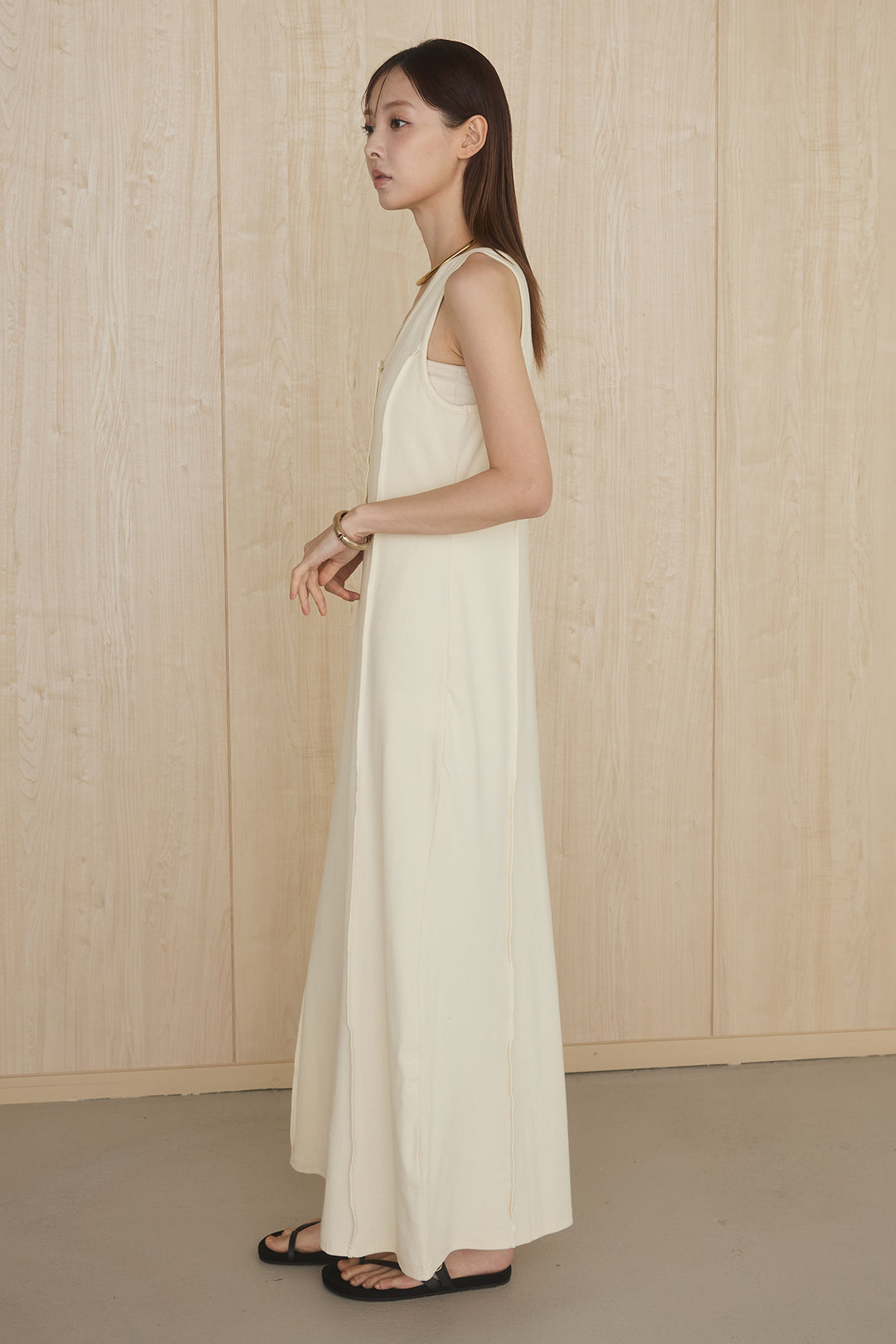 [SET]ケミカルデニムヘムカットオフジレ+ノースリロングワンピース(2set)